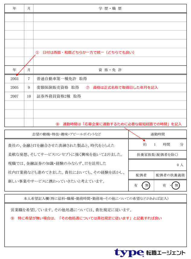 履歴書テンプレートのイメージ写真（右側）-type転職エージェント